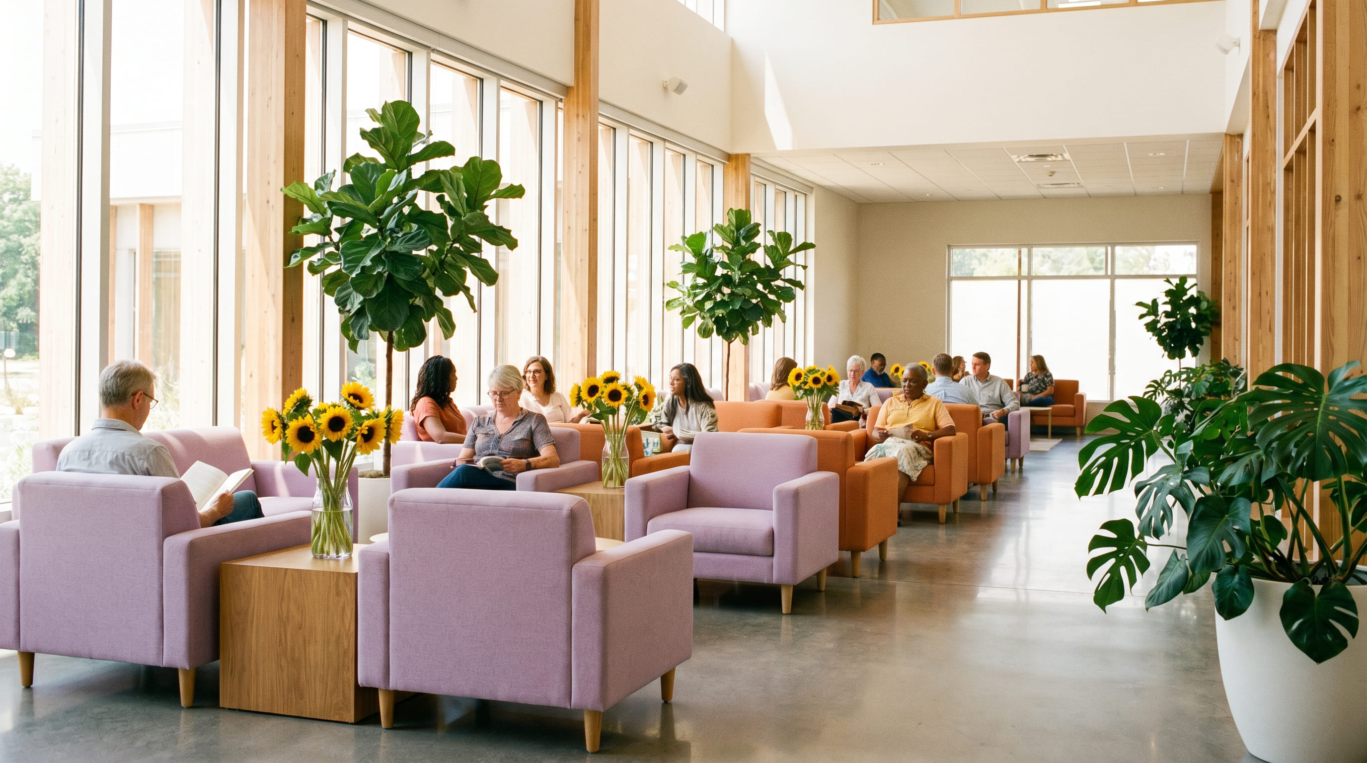 Sala de espera acogedora e inclusiva en Clínicas Girasol